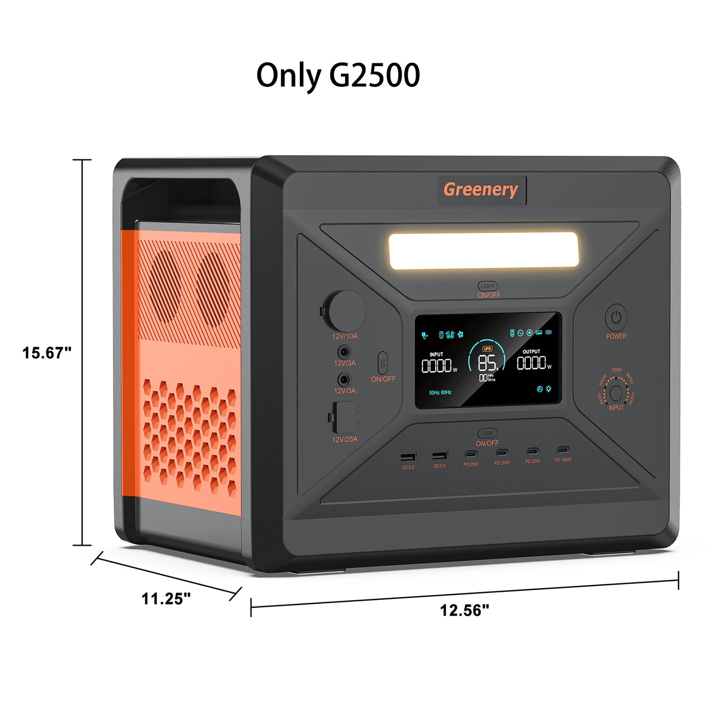 Greeny G2500 Estación de energía portátil Batería LiFePO4 de 2304 WH con 2500 W (pico de 4800 W) Generador solar de salida de CA para emergencias en el hogar