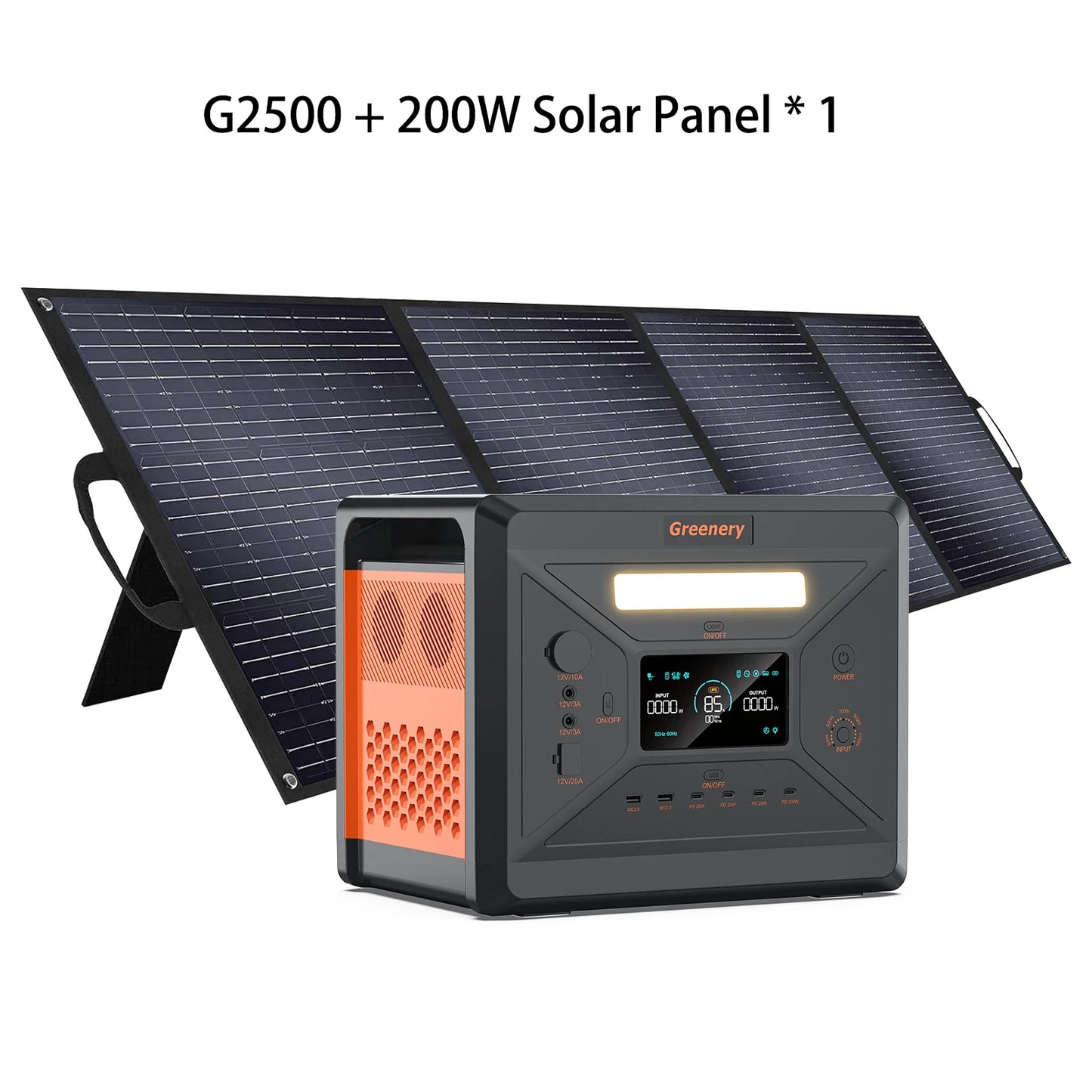 Greeny G2500 Estación de energía portátil Batería LiFePO4 de 2304 WH con 2500 W (pico de 4800 W) Generador solar de salida de CA para emergencias en el hogar