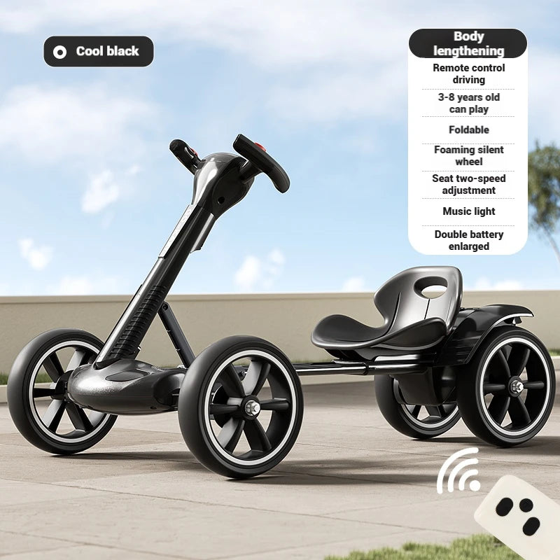 Coche eléctrico para niños, kart RC de 4 ruedas con control remoto, vehículo de juguete con batería recargable