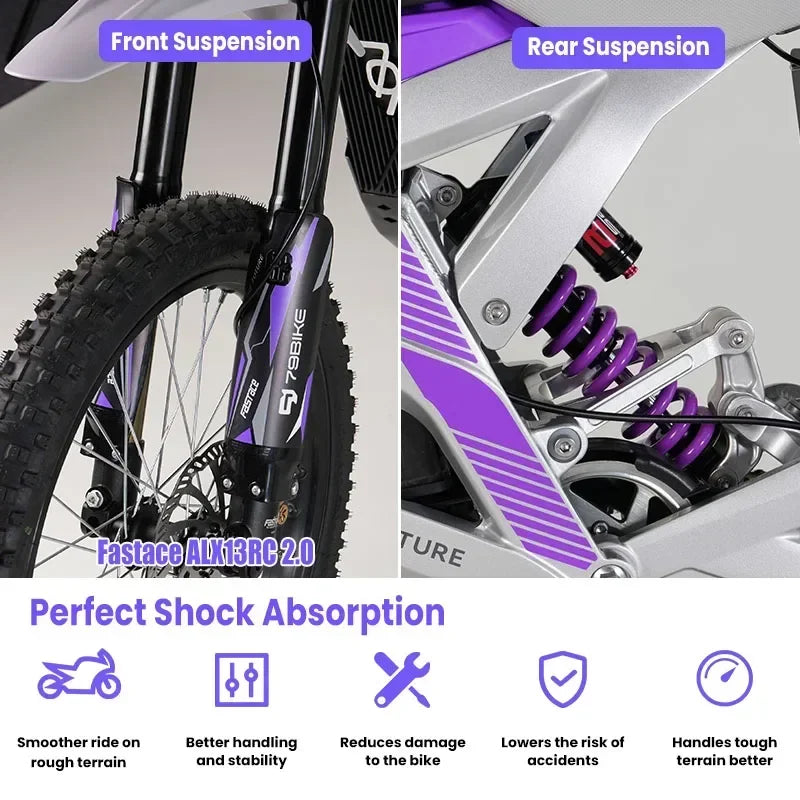 Motocicleta eléctrica de montaña, Motor potente de 8500W, batería de litio de 72v y 35Ah, neumáticos todoterreno, 19 pulgadas