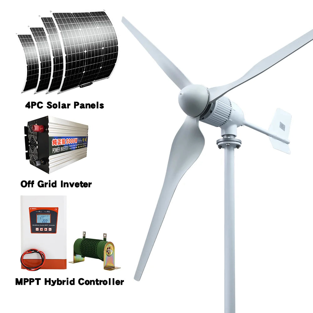 Turbina eólica de 6000W con sistema de células solares, 20kWh de día, energía de bajo ruido, consumo de electricidad de granja familiar grande, 220V