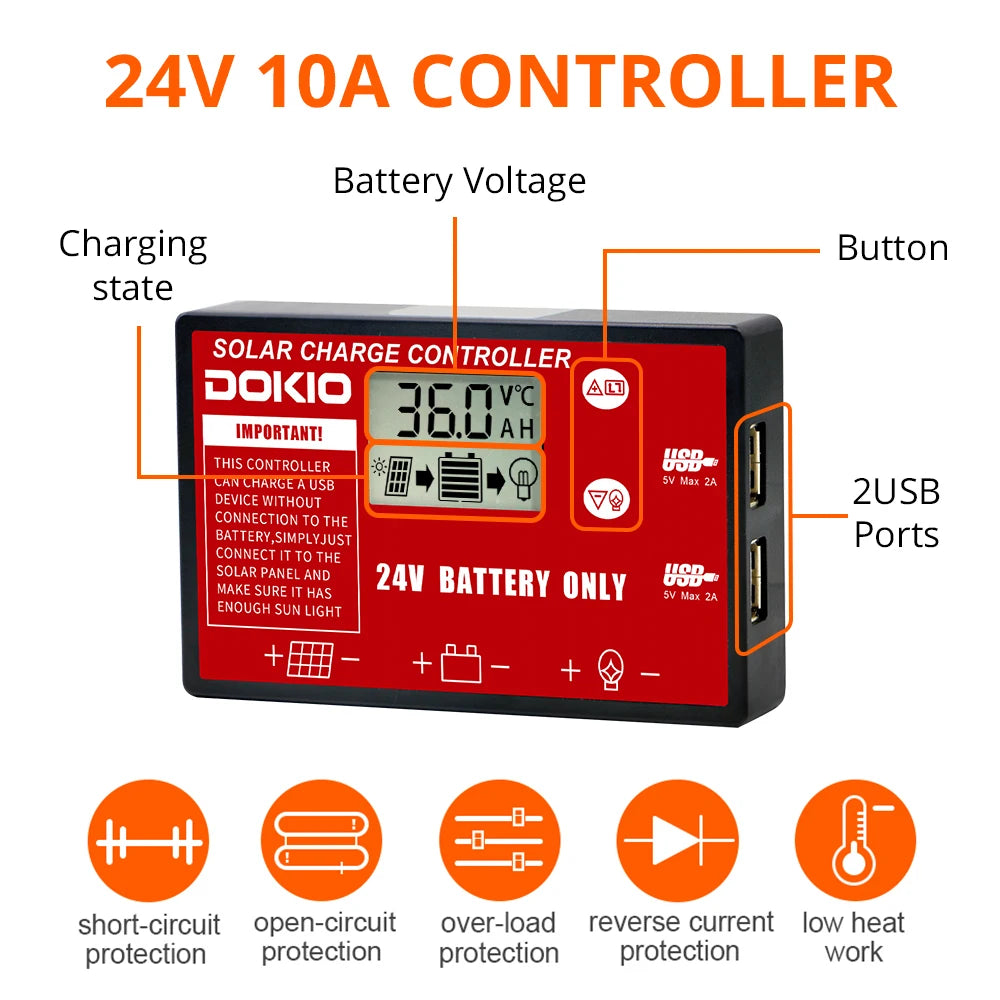 Panel Solar portátil DOKIO de 36V y 200W, paneles plegables de 300W con controlador de 10A de 24V para viajes, teléfono y barco, Kit de sistema Solar