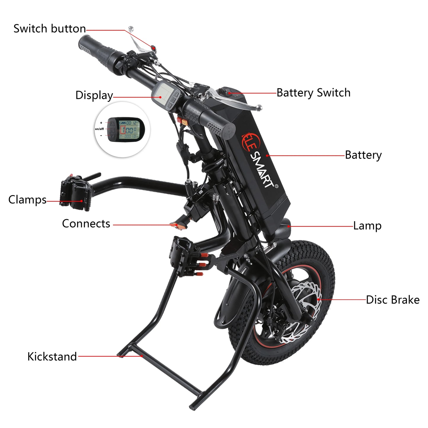 Elesmart Kit de conversión de tractor de motocicleta eléctrica de 12 pulgadas 36V 250/350/500W Accesorio para silla de ruedas para ayuda para discapacitados