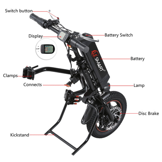 Elesmart Kit de conversión de tractor de motocicleta eléctrica de 12 pulgadas 36V 250/350/500W Accesorio para silla de ruedas para ayuda para discapacitados