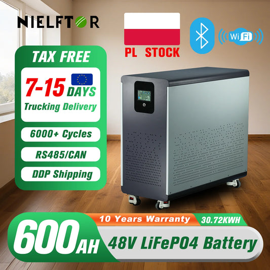 Paquete de batería de litio LiFePO4 de 48V, 600Ah, 30Kwh, 100Ah, 120Ah, 200Ah, 300Ah, BMS integrado de 200A, 6000 + de ciclo para sistema Solar, Stock UE PL