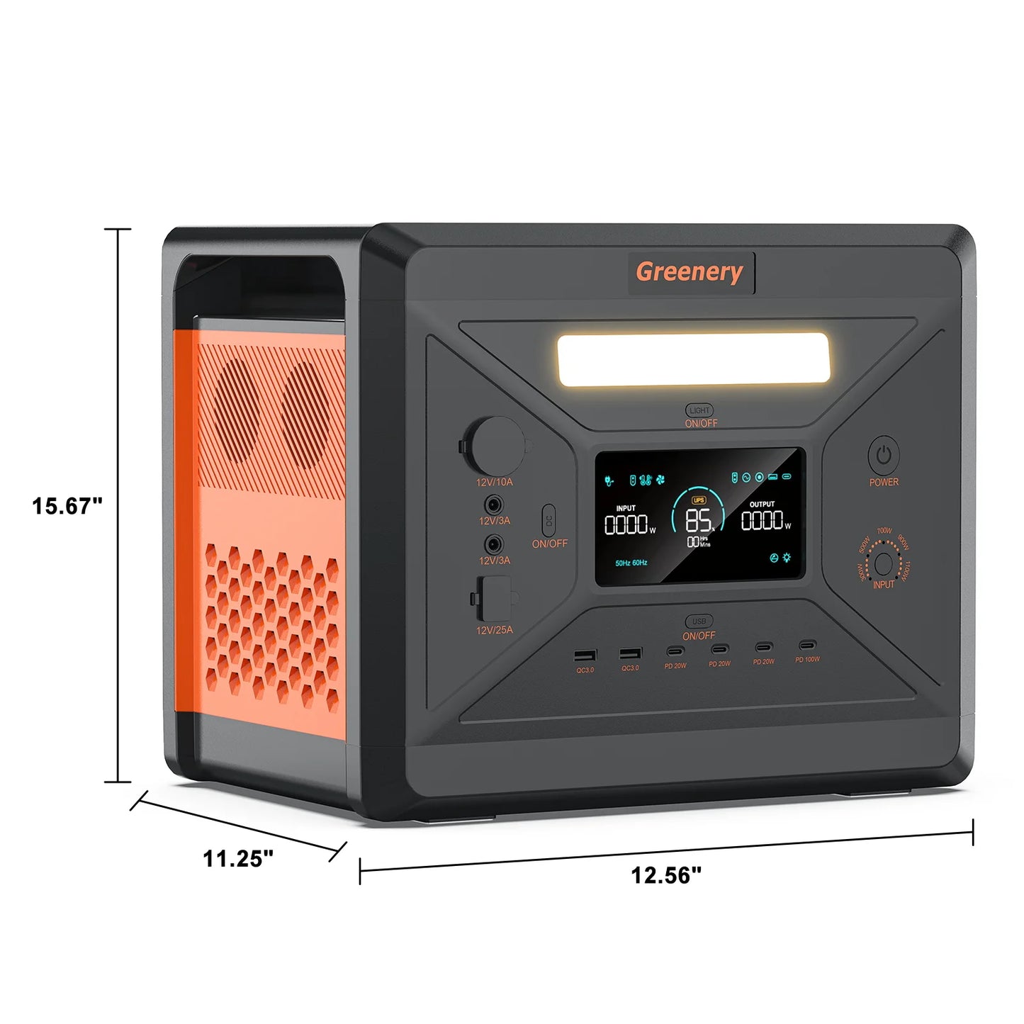 Greeny G2500 Estación de energía portátil Batería LiFePO4 de 2304 WH con 2500 W (pico de 4800 W) Generador solar de salida de CA para emergencias en el hogar