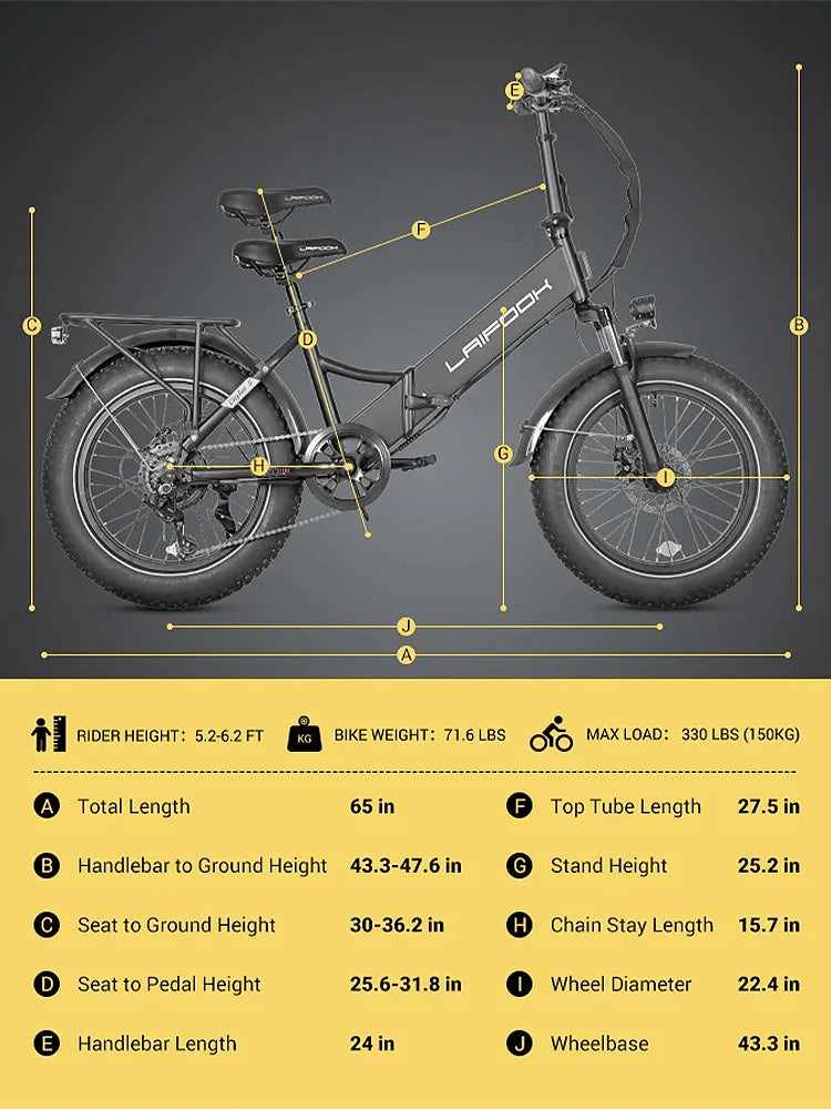 Laifook Cityfun S bicicleta eléctrica 250W bicicleta eléctrica plegable 48V 14Ah bicicleta eléctrica 20 ''gros neumáticos bicicleta de montaña eléctrica con portaequipajes
