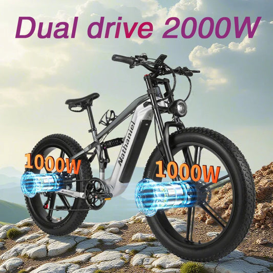 Bicicleta eléctrica Nathaniel SYR09 26*4,0, rueda integrada de doble motor de 2000W, 48V 20Ah, absorción de impactos ajustable, adecuada para ser