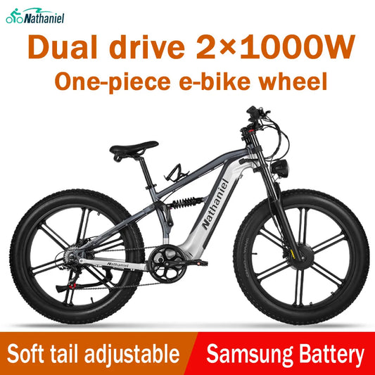 Bicicleta eléctrica Nathaniel SYR09 26*4,0, rueda integrada de doble motor de 2000W, 48V 20Ah, absorción de impactos ajustable, adecuada para ser