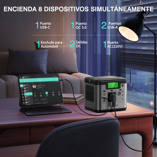 SWAREY S500 Pro 500W (1000W Pico) Estación de energía 518Wh Generador solar Cargador de energía de respaldo para el hogar Banco de energía con panel solar de 100W