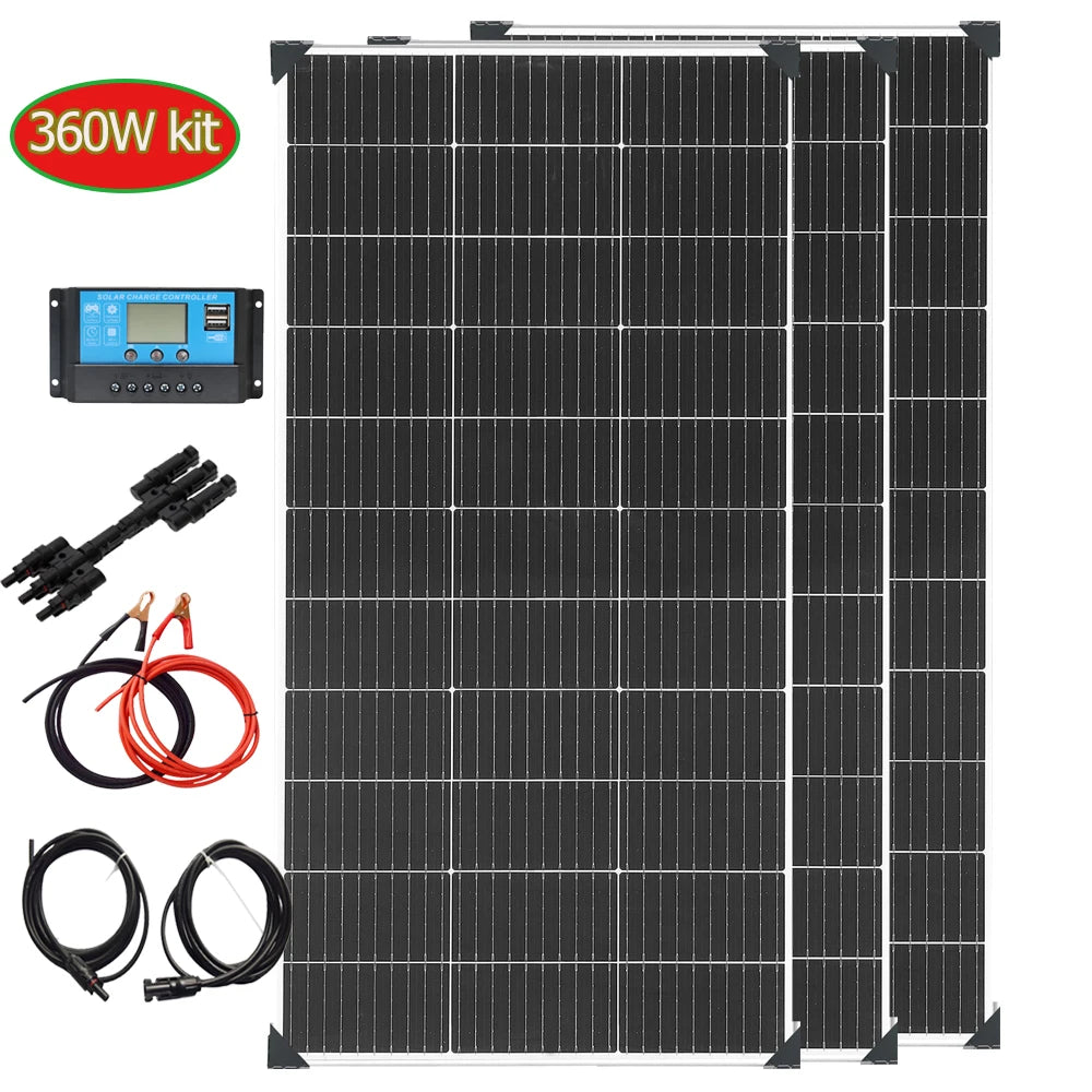 Cargador de batería de panel solar de 12 V 120 W |   240W |   360W |   480W |   600W |   720W |   1200W |   kit de panel solar Carga Camping RV Barco casa