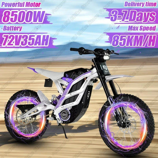 Motocicleta eléctrica de montaña, Motor potente de 8500W, batería de litio de 72v y 35Ah, neumáticos todoterreno, 19 pulgadas