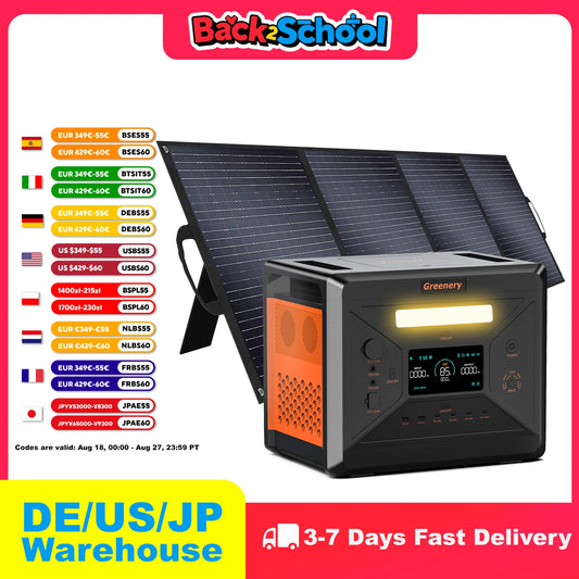 Greeny G2500 Estación de energía portátil Batería LiFePO4 de 2304 WH con 2500 W (pico de 4800 W) Generador solar de salida de CA para emergencias en el hogar