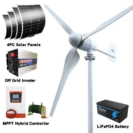 Turbina eólica de 6000W con sistema de células solares, 20kWh de día, energía de bajo ruido, consumo de electricidad de granja familiar grande, 220V