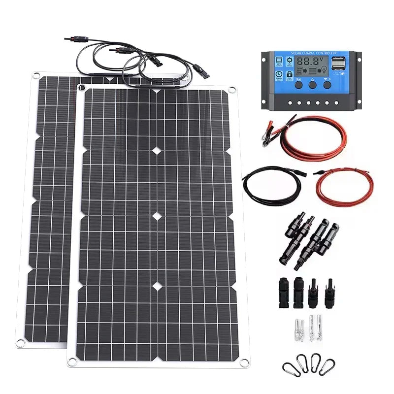 Kit completo de energía Solar fuera de la red de 2000W, controlador de 100A, inversor de 110V 220V y batería LiFePO4 de 10AH y 30AH para el hogar/RV/Camping