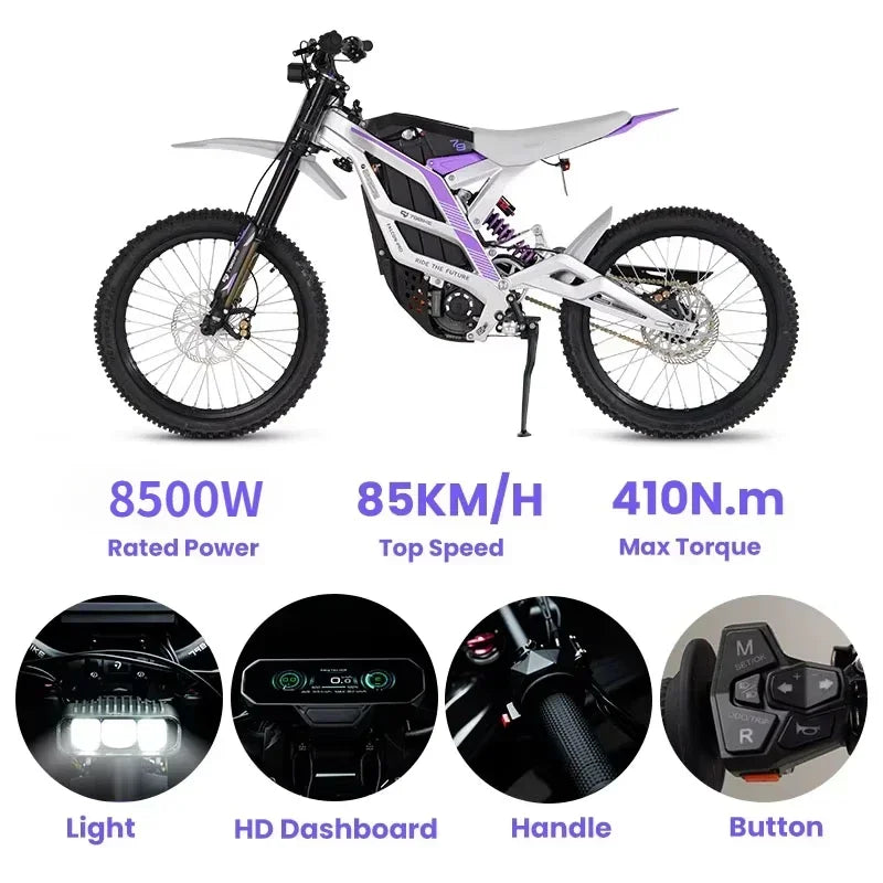 Motocicleta eléctrica de montaña, Motor potente de 8500W, batería de litio de 72v y 35Ah, neumáticos todoterreno, 19 pulgadas