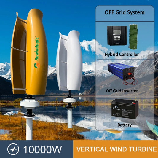 Turbina aerogeneradora de 10kW, eje Vertical, 12V, 24V, energía eólica libre, molino de viento, electrodomésticos de Camping con cargador MPPT