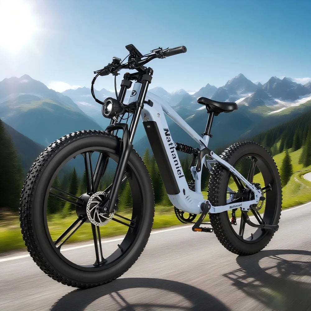 Bicicleta eléctrica Nathaniel SYR09 26*4,0, rueda integrada de doble motor de 2000W, 48V 20Ah, absorción de impactos ajustable, adecuada para ser