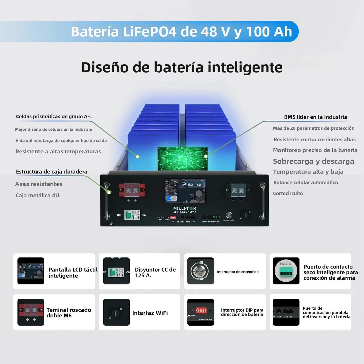 Batería de litio LiFePO4 de 48V, 100Ah, 120Ah, 200Ah, 300Ah, 600Ah, células de grado A, más de 6000 ciclos, batería de 51,2 V para Solar PL, Stock de la UE