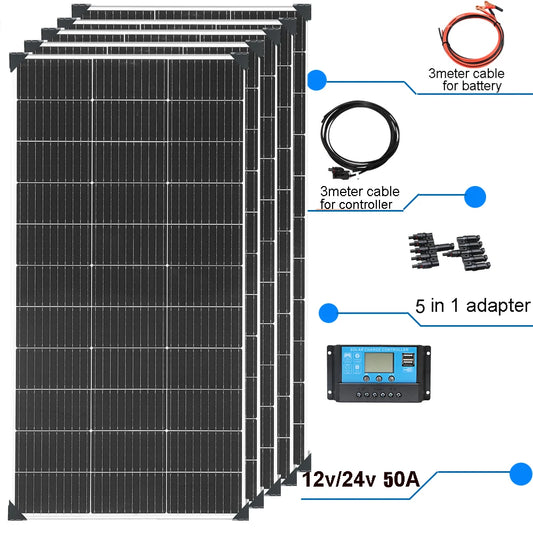 Cargador de batería de panel solar de 12 V 120 W |   240W |   360W |   480W |   600W |   720W |   1200W |   kit de panel solar Carga Camping RV Barco casa