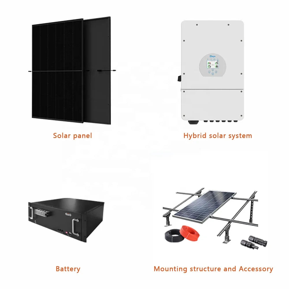 Deye Hybrid Trifásico Inversor Sistema completo de paneles solares 8Kw 10Kw 12kw 15kw Sistema de almacenamiento de energía híbrida con batería