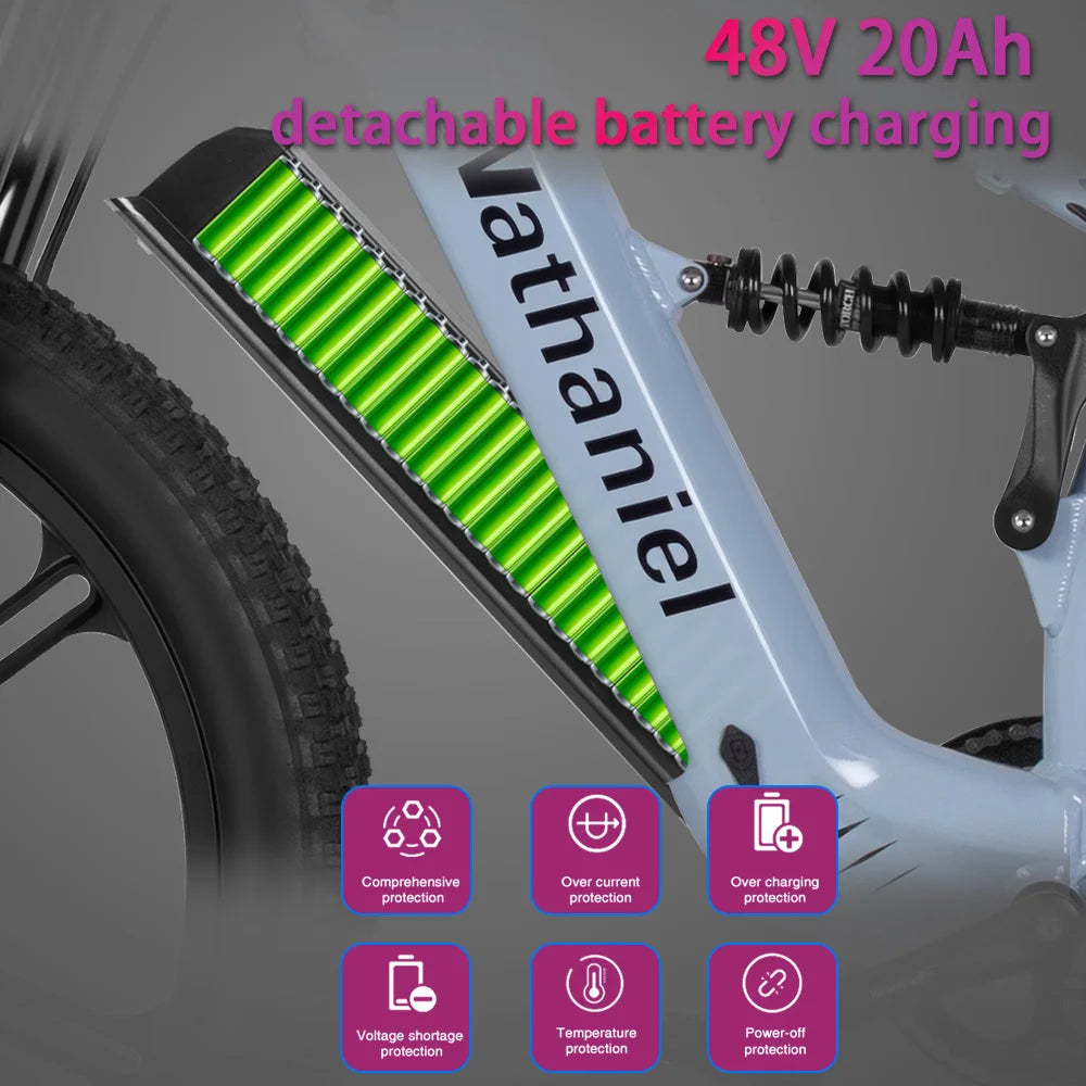Bicicleta eléctrica Nathaniel SYR09 26*4,0, rueda integrada de doble motor de 2000W, 48V 20Ah, absorción de impactos ajustable, adecuada para ser